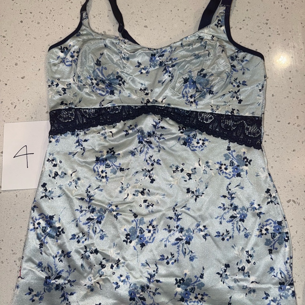 Ruby Ribbon Lace Full Support Cami, Light Blue Fl… - image 1